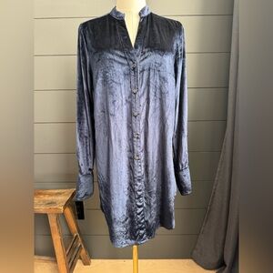 Maeve By Anthropologie Navy Blue Velvet Button Down Tunic Shirt Moody Whimsigoth